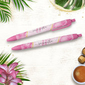Monogrammed Elegant Modern Girly Glam Pink Marble Blauwe Inkt Pen