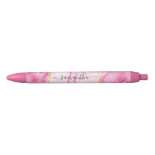 Monogrammed Elegant Modern Girly Glam Pink Marble Blauwe Inkt Pen (Voorkant)