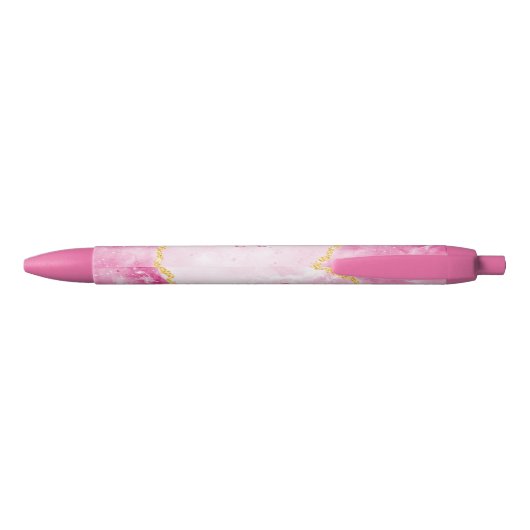 Monogrammed Elegant Modern Girly Glam Pink Marble Blauwe Inkt Pen (Achterkant)