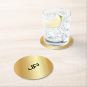 Monogrammed Elegant Modern Gold Look Sjabloon Ronde Kartonnen Onderzetter (Insitu)