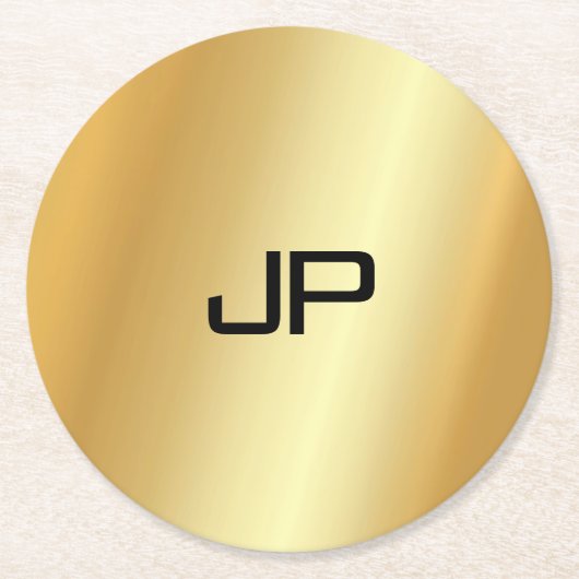 Monogrammed Elegant Modern Gold Look Sjabloon Ronde Kartonnen Onderzetter (Voorkant)