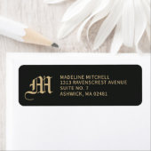 Monogrammed Elegant Modern Gothic Black Gold Etiket (Insitu)