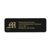 Monogrammed Elegant Modern Gothic Black Gold Etiket (Voorkant)