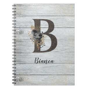 Monogrammed Elegant Modern Gothic Black Roos B Notitieboek