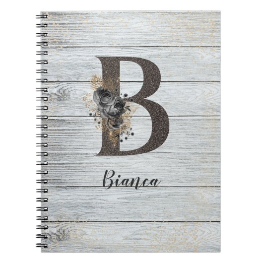 Monogrammed Elegant Modern Gothic Black Roos B Notitieboek (Voorkant)