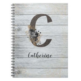 Monogrammed Elegant Modern Gothic Black Roos C Notitieboek