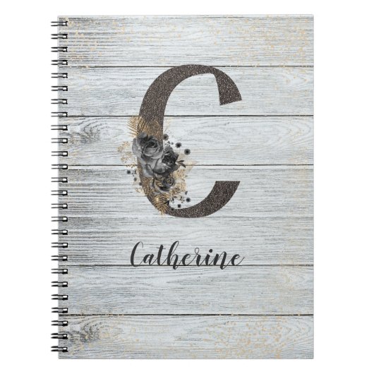 Monogrammed Elegant Modern Gothic Black Roos C Notitieboek (Voorkant)