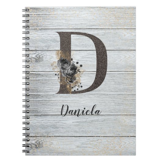 Monogrammed Elegant Modern Gothic Black Roos D Notitieboek (Voorkant)