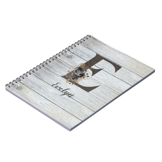 Monogrammed Elegant Modern Gothic Black Roos E Notitieboek (Linkerzijde)