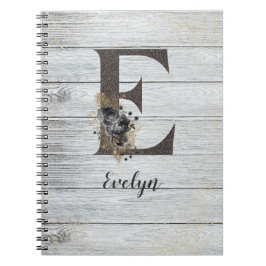 Monogrammed Elegant Modern Gothic Black Roos E Notitieboek