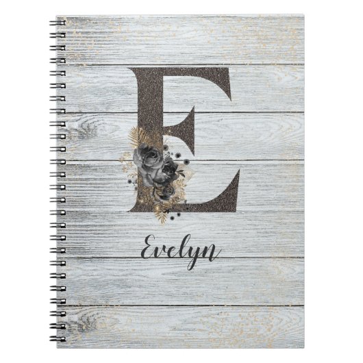 Monogrammed Elegant Modern Gothic Black Roos E Notitieboek (Voorkant)