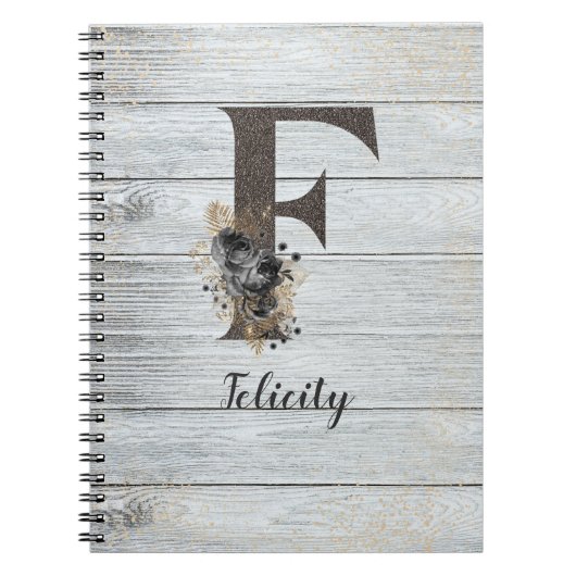 Monogrammed Elegant Modern Gothic Black Roos F Notitieboek (Voorkant)