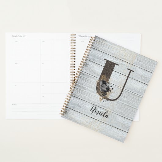 Monogrammed Elegant Modern Gothic Black Roos U Planner (Display)