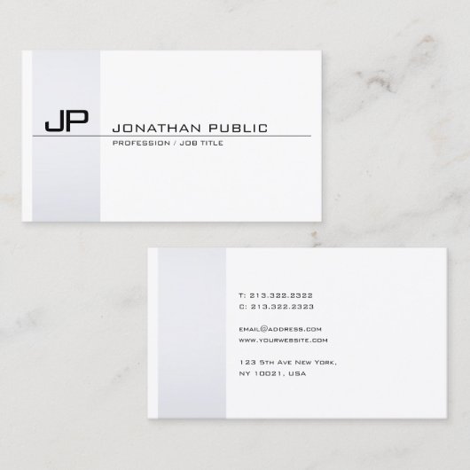 Monogrammed Elegant Modern Minimalist Plain Visitekaartje (Voorkant / Achterkant)