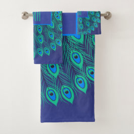 Monogrammed Elegant Modern Peacock Blue Blauwgroen Bad Handdoek