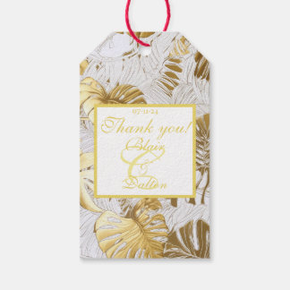 Monogrammed Elegant Monstera Vergulde Gouden Bruil Cadeaulabel