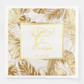 Monogrammed Elegant Monstera Vergulde Gouden Bruil Servet (Voorkant)