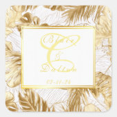 Monogrammed Elegant Monstera Vergulde Gouden Bruil Vierkante Sticker (Voorkant)