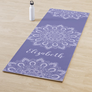Monogrammed Elegant Paars Blue Mandala Yogamat