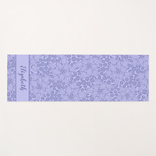 Monogrammed Elegant Paars Periwinkle Blue Floral Yogamat (Voorkant (horizontaal))