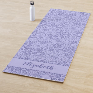 Monogrammed Elegant Paars Periwinkle Blue Floral Yogamat