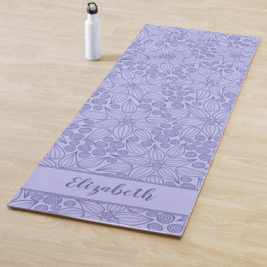 Monogrammed Elegant Paars Periwinkle Blue Floral Yogamat (In situ)