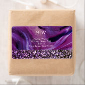 Monogrammed Elegant Paarse Marble Glitter Luxury Etiket (Insitu)