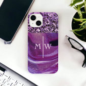 Monogrammed Elegant Paarse Marble Glitter Luxury iPhone Hoesje
