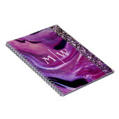 Monogrammed Elegant Paarse Marble Glitter Luxury Notitieboek (Rechterzijde)