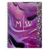 Monogrammed Elegant Paarse Marble Glitter Luxury Notitieboek (Voorkant)