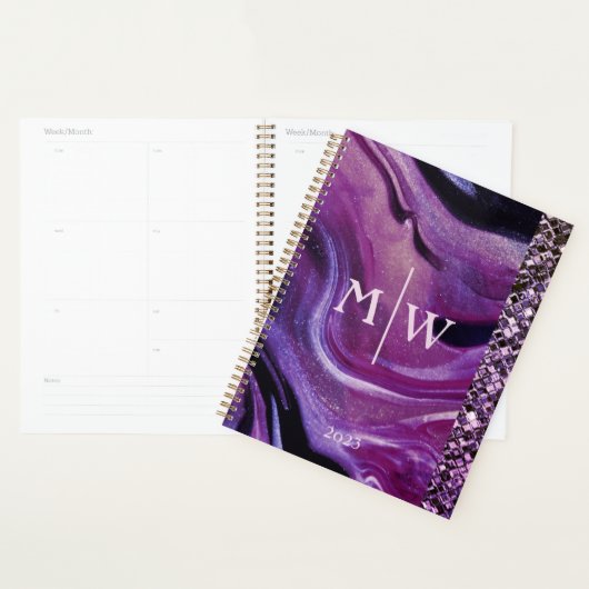 Monogrammed Elegant Paarse Marble Glitter Luxury Planner (Display)