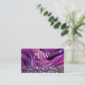 Monogrammed Elegant Paarse Marble Glitter Luxury Visitekaartje (Staand voorkant)