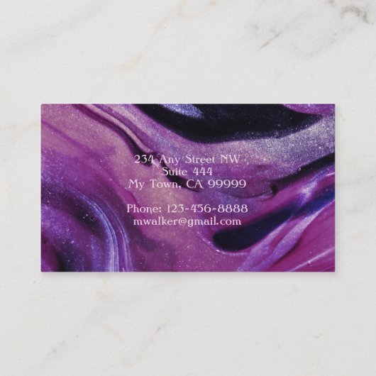 Monogrammed Elegant Paarse Marble Glitter Luxury Visitekaartje (Achterkant)