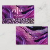 Monogrammed Elegant Paarse Marble Glitter Luxury Visitekaartje (Voorkant / Achterkant)