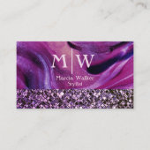Monogrammed Elegant Paarse Marble Glitter Luxury Visitekaartje (Voorkant)