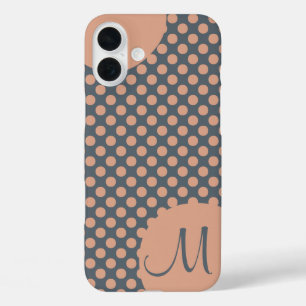 Monogrammed Elegant Peach Pink Polka Dot iPhone 16 Plus Hoesje