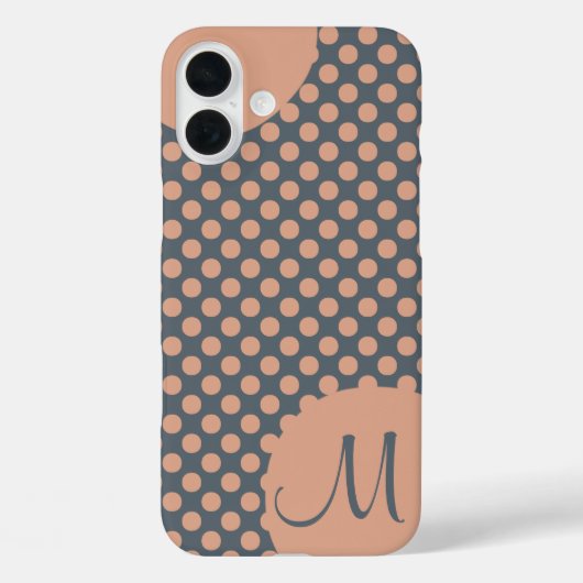 Monogrammed Elegant Peach Pink Polka Dot Case-Mate iPhone Case (Achterkant)