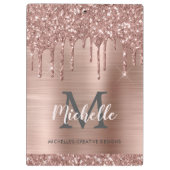 Monogrammed Elegant Pink Rose Gold Glitter Druppel Klembord (Achterkant)