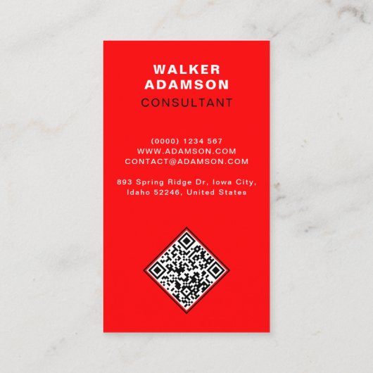 Monogrammed Elegant (QR-code) Rood & Mat Zwart Visitekaartje (Achterkant)