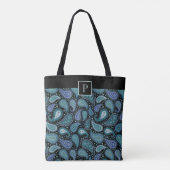 Monogrammed Elegant Retro Blue Paisley Pattern Tote Bag (Achterkant)