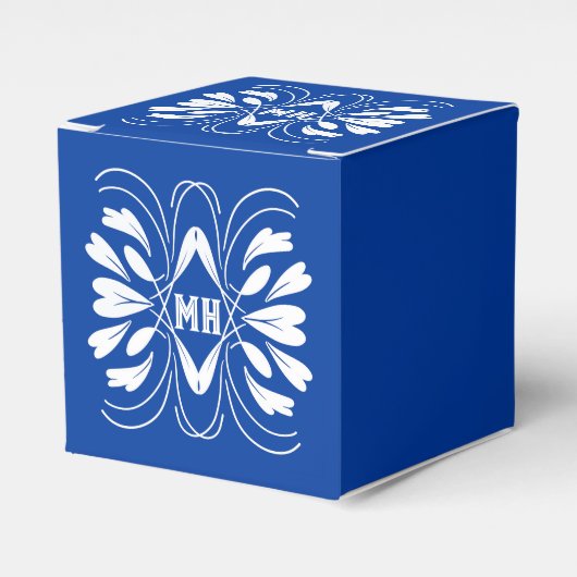 Monogrammed Elegant Royal Blue Custom Favor Box Bedankdoosjes (Voorkant Zijde)