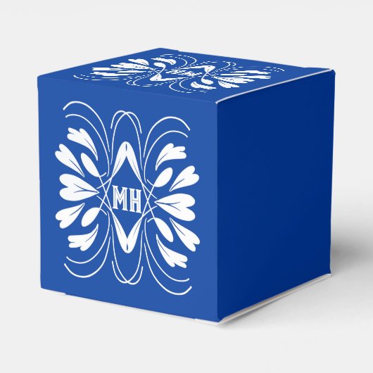 Monogrammed Elegant Royal Blue Custom Favor Box Bedankdoosjes (Achterkant)
