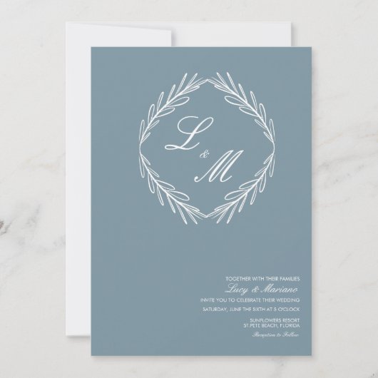 Monogrammed Elegant Script Branch Wedding Logo Inv Kaart (Voorkant)