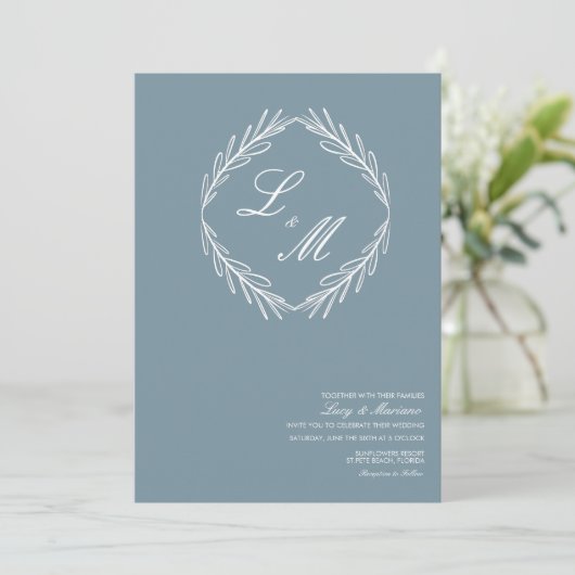 Monogrammed Elegant Script Branch Wedding Logo Inv Kaart (Staand voorkant)