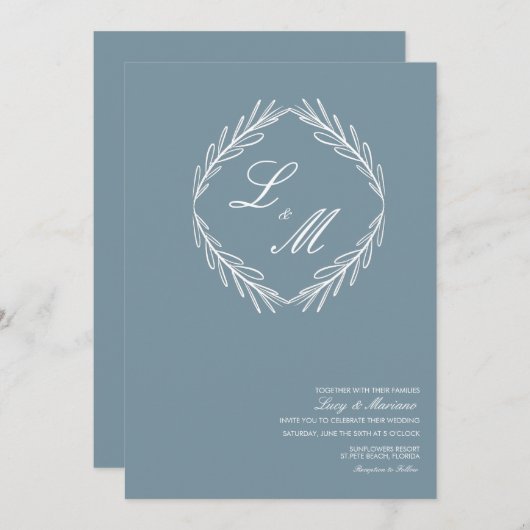 Monogrammed Elegant Script Branch Wedding Logo Inv Kaart (Voorkant / Achterkant)
