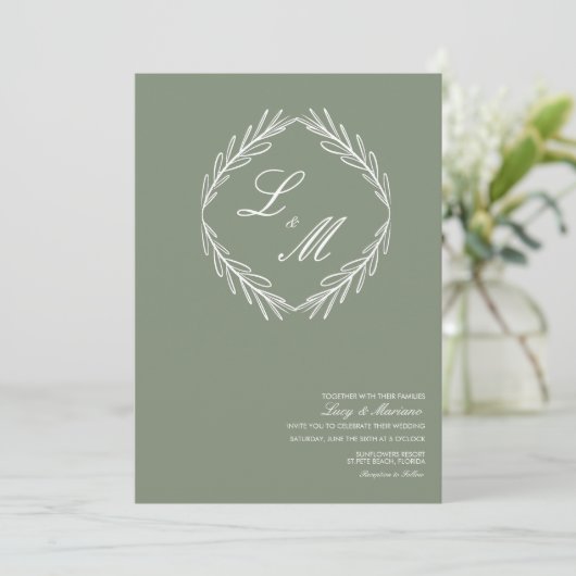 Monogrammed Elegant Script Branch Wedding Logo Kaart (Staand voorkant)