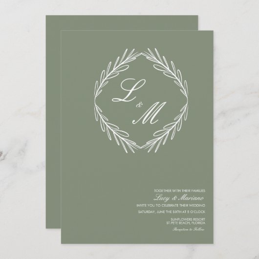 Monogrammed Elegant Script Branch Wedding Logo Kaart (Voorkant / Achterkant)