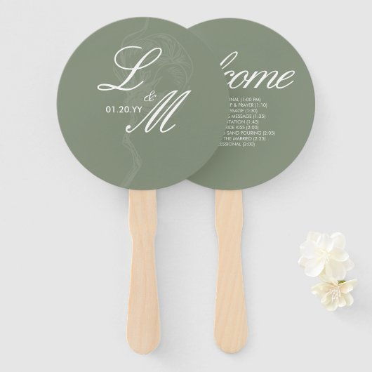 Monogrammed Elegant Script Cotton Flower Wedding Handwaaier (Voorkant en achterkant)