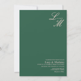 Monogrammed Elegant Script Green Beige Wedding Kaart
