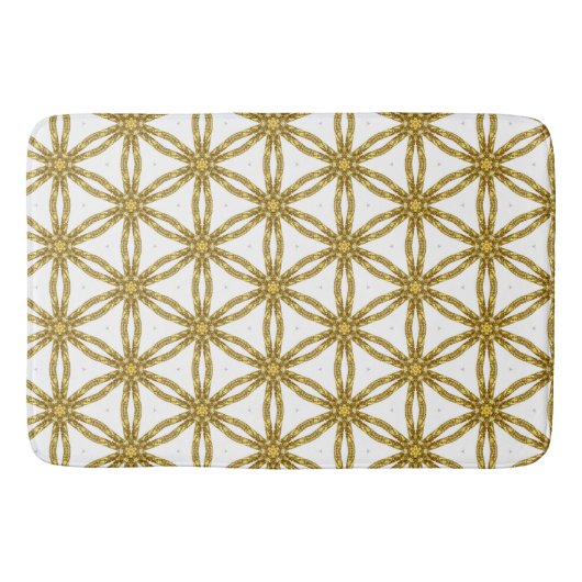 Monogrammed Elegant White en Gold Geometric Badmat (Voorkant)